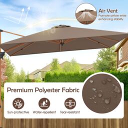 Gymax 297cm Patio Cantilever Umbrella Square Double-Top Offset Umbrella in Brown - thumbnail 6