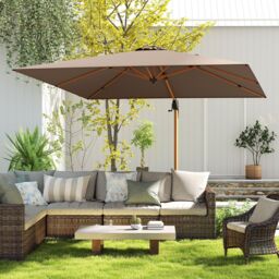 Gymax 297cm Patio Cantilever Umbrella Square Double-Top Offset Umbrella in Brown - thumbnail 3