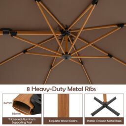 Gymax 297cm Patio Cantilever Umbrella Square Double-Top Offset Umbrella in Brown - thumbnail 8