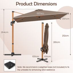 Gymax 297cm Patio Cantilever Umbrella Square Double-Top Offset Umbrella in Brown - thumbnail 2