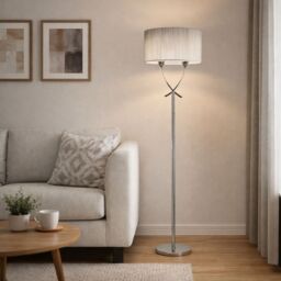 Pagazzi Justina 2 Light Polished Chrome Floor Lamp With Silver Thread Shade - thumbnail 1