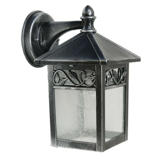 Loops Outdoor IP44 Wall Light Sconce Black Silver LED E27 60W Bulb Outside External