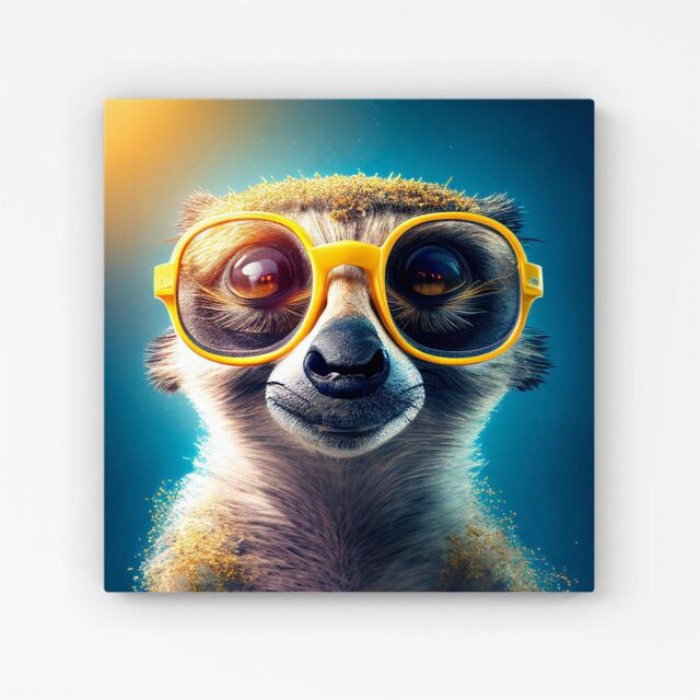 Warren Reed - Designer Meerkat With Glasses Splashart Canvas in Yellow - Size: w10 inch x h10 inch - image 1