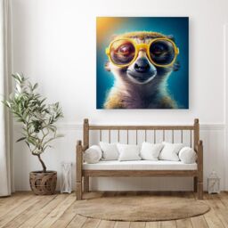 Warren Reed - Designer Meerkat With Glasses Splashart Canvas in Yellow - Size: w10 inch x h10 inch - thumbnail 3