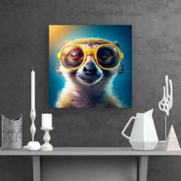 Warren Reed - Designer Meerkat With Glasses Splashart Canvas in Yellow - Size: w10 inch x h10 inch - thumbnail 2