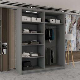 Sliding Wardrobes 4U Modern Double Sliding Wardrobe with LED Light W180cm x H217cm x D62cm in Grey - thumbnail 2
