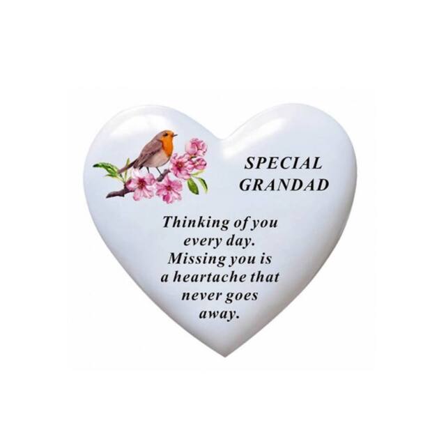 David Fischhoff White Graveside Memorial Heart Robin Ornament Plaque Grandad - image 1