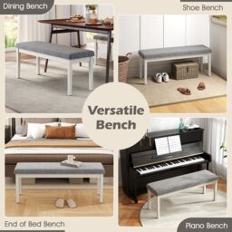 Gymax Upholstered Dining Bench Modern Linen Padded Shoe Bench in Grey - thumbnail 4