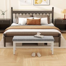 Gymax Upholstered Dining Bench Modern Linen Padded Shoe Bench in Grey - thumbnail 8