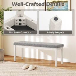 Gymax Upholstered Dining Bench Modern Linen Padded Shoe Bench in Grey - thumbnail 3