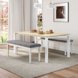 Gymax Upholstered Dining Bench Modern Linen Padded Shoe Bench in Grey - thumbnail 5