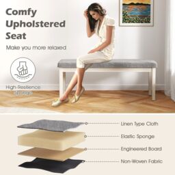 Gymax Upholstered Dining Bench Modern Linen Padded Shoe Bench in Grey - thumbnail 7