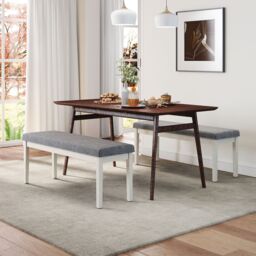 Gymax Upholstered Dining Bench Modern Linen Padded Shoe Bench in Grey - thumbnail 9