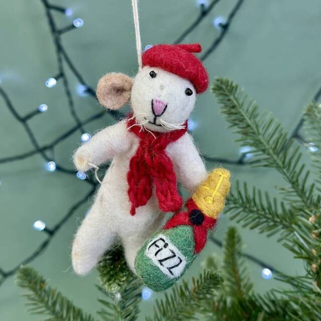 The Alphabet Gift Shop French Mouse With Champagne Bauble in Cream