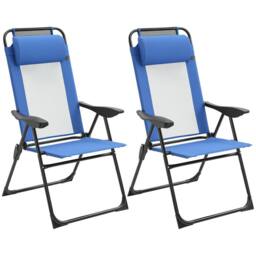 OUTSUNNY Garden Chairs Set of 2 Folding Camping Chair Recliners, Blue - Size: 2 Pack - thumbnail 2