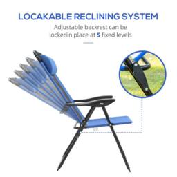 OUTSUNNY Garden Chairs Set of 2 Folding Camping Chair Recliners, Blue - Size: 2 Pack - thumbnail 6