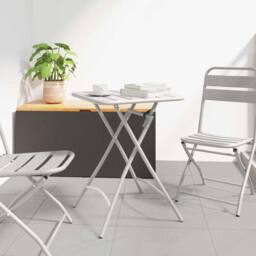 Berkfield Home Modern Folding Garden Table Beige 55x55x73 cm Steel - Size: 55 x 55 x 73 cm - thumbnail 2