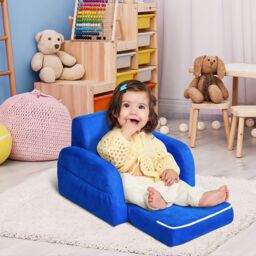 HOMCOM 2 In 1 Kids Sofa Chair Bed Folding Couch Flannel Foam for 3-4 years in Blue - thumbnail 1