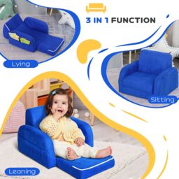 HOMCOM 2 In 1 Kids Sofa Chair Bed Folding Couch Flannel Foam for 3-4 years in Blue - thumbnail 5