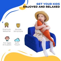 HOMCOM 2 In 1 Kids Sofa Chair Bed Folding Couch Flannel Foam for 3-4 years in Blue - thumbnail 4