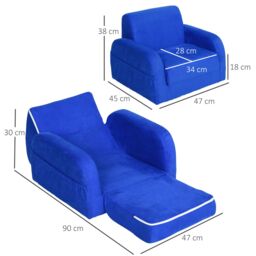 HOMCOM 2 In 1 Kids Sofa Chair Bed Folding Couch Flannel Foam for 3-4 years in Blue - thumbnail 3