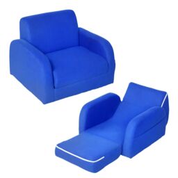 HOMCOM 2 In 1 Kids Sofa Chair Bed Folding Couch Flannel Foam for 3-4 years in Blue - thumbnail 2