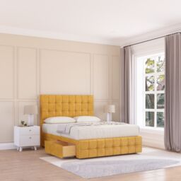 "Sloomy Berlin Divan Bed Base 2 Drawers 12"" Footboard & 26"" Struts Headboard in Mustard - Size: Double" - thumbnail 1
