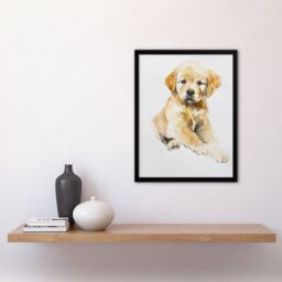 "Artery8 Cute Golden Retriever Puppy Dog Lover Watercolour Framed Wall Art in Beige - Size: W12"" x H16""" - thumbnail 4