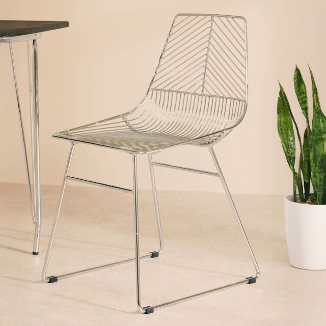 Orsina Sturdy Small Chrome Metal Wire Chair, Metal Chair for Kitchen, Outdoor Tapered Metal Chair for Patio, Lawn in Silver - image 1