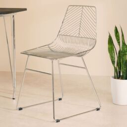 Orsina Sturdy Small Chrome Metal Wire Chair, Metal Chair for Kitchen, Outdoor Tapered Metal Chair for Patio, Lawn in Silver - thumbnail 1
