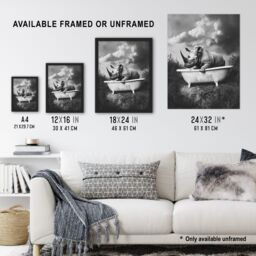 "Artery8 Rhino in Bathtub Black White Bath Time Surreal Wall Art Print in Grey - Size: W24"" x H32""" - thumbnail 3