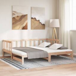 Berkfield Home Beautiful Day Bed with Trundle 90x200 cm Solid Wood Pine in Natural - thumbnail 4