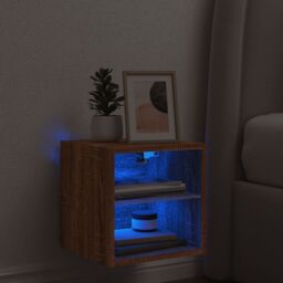 Berkfield Home TV Wall Cabinet with LED Lights Brown Oak 30x28.5x30 cm - thumbnail 3