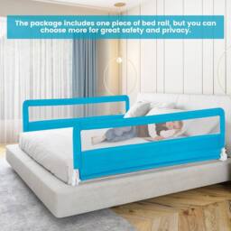 Costway Bed Rail Guard for Toddlers 180CM Foldable Baby Bed Rail w/ Safety Strap in Blue - thumbnail 3