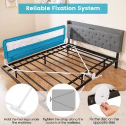Costway Bed Rail Guard for Toddlers 180CM Foldable Baby Bed Rail w/ Safety Strap in Blue - thumbnail 4