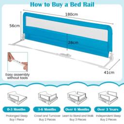 Costway Bed Rail Guard for Toddlers 180CM Foldable Baby Bed Rail w/ Safety Strap in Blue - thumbnail 2