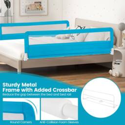 Costway Bed Rail Guard for Toddlers 180CM Foldable Baby Bed Rail w/ Safety Strap in Blue - thumbnail 5