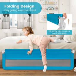 Costway Bed Rail Guard for Toddlers 180CM Foldable Baby Bed Rail w/ Safety Strap in Blue - thumbnail 6
