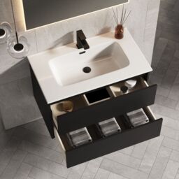 Banyetti Venti 800mm Wall Hung Vanity Unit with Athena Basin - Matt Black - thumbnail 4