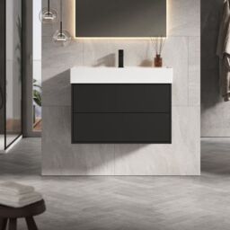 Banyetti Venti 800mm Wall Hung Vanity Unit with Athena Basin - Matt Black - thumbnail 2