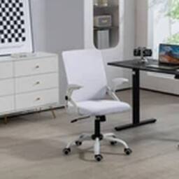 EONLION Mid-Back Office Chair Flip-Up Armrest Desk Swivel Chair White - thumbnail 3