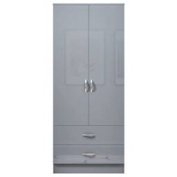 FLAVORA High Gloss Grey Door(Matt Grey Body) 2 Door 2 Drawer Wooden Wardrobe - Size: 0.6m2