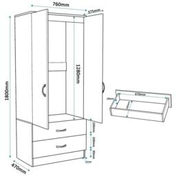 FLAVORA High Gloss Grey Door(Matt Grey Body) 2 Door 2 Drawer Wooden Wardrobe - Size: 0.6m2 - thumbnail 2