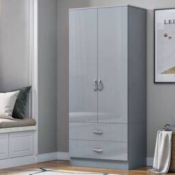 FLAVORA High Gloss Grey Door(Matt Grey Body) 2 Door 2 Drawer Wooden Wardrobe - Size: 0.6m2 - thumbnail 3