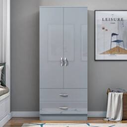 FLAVORA High Gloss Grey Door(Matt Grey Body) 2 Door 2 Drawer Wooden Wardrobe - Size: 0.6m2 - thumbnail 5