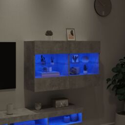 Berkfield Home TV Wall Cabinet with LED Lights Concrete Grey 98.5x30x60.5 cm - thumbnail 4