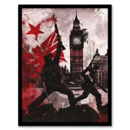 "Artery8 UK Anarchy Big Ben Tower London Painting Framed Art Print in Red - Size: W12"" x H16""" - thumbnail 1