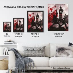 "Artery8 UK Anarchy Big Ben Tower London Painting Framed Art Print in Red - Size: W12"" x H16""" - thumbnail 3