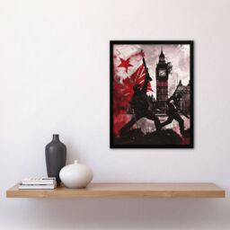 "Artery8 UK Anarchy Big Ben Tower London Painting Framed Art Print in Red - Size: W12"" x H16""" - thumbnail 4