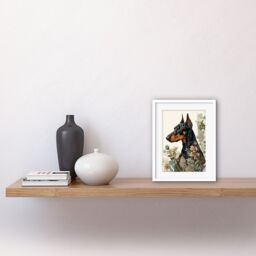 "Artery8 Wall Art Print Doberman Dog with Wild Flowers Boho Watercolour Artwork Framed 9X7 Inch in White - Size: W7"" x H9""" - thumbnail 2